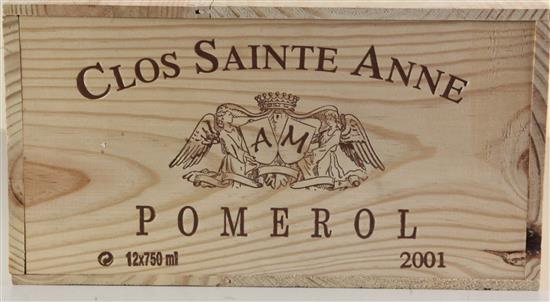 A case of twelve bottles of Chateau Clos Sainte Anne, Pomerol, 2001.